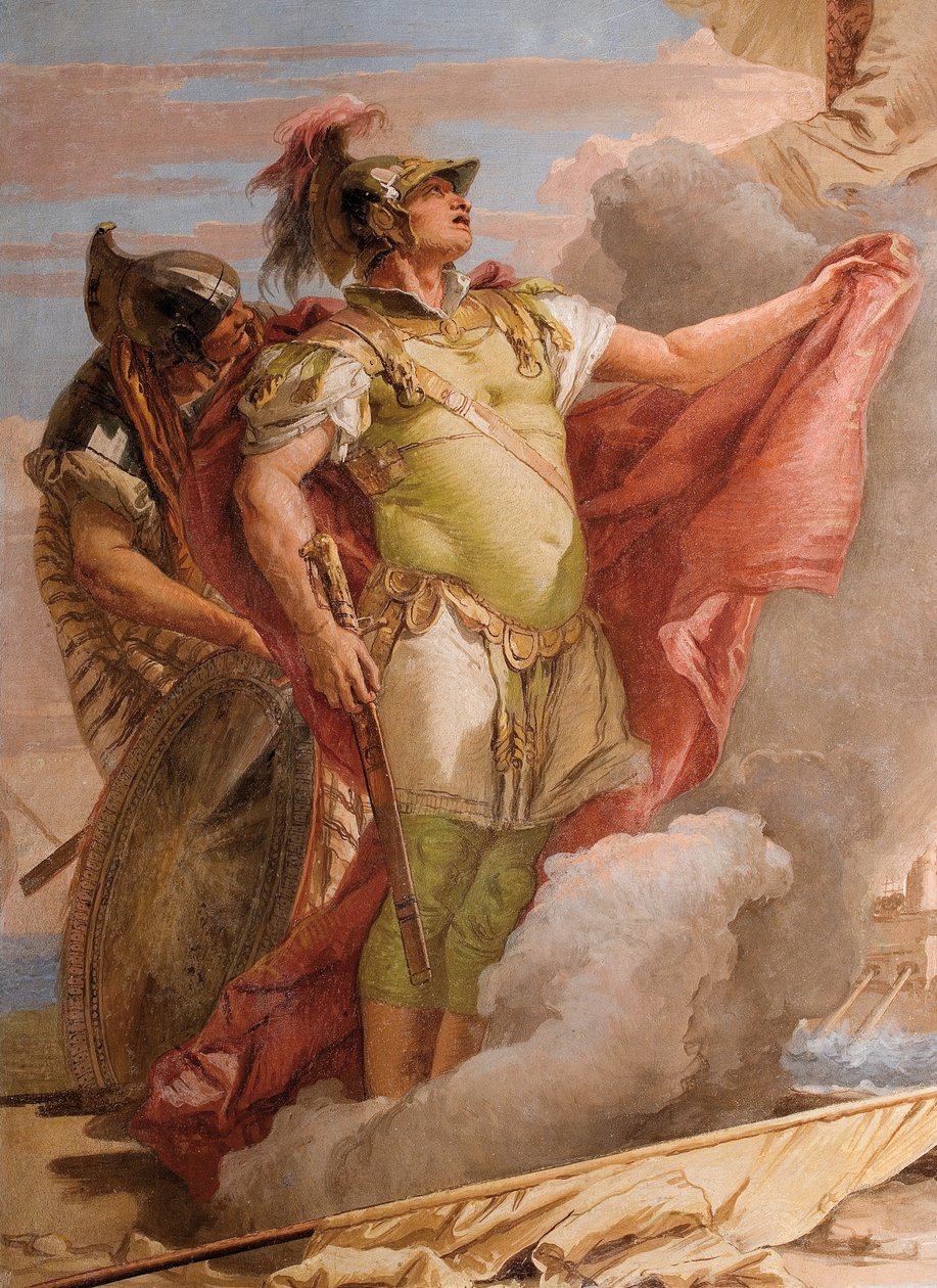 Detalhe de Enéias, de Venus Adeus a Enéias, da Sala da Eneida na Palazzina, 1757 de Giovanni Battista Tiepolo