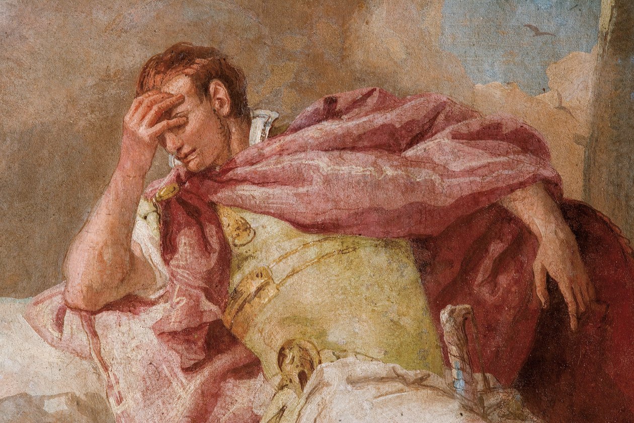 Detalhe da Eneida, de Mercúrio Exortando Enéias a Sair de Cartago, da Sala da Eneida na Palazzina, 1757 de Giovanni Battista Tiepolo