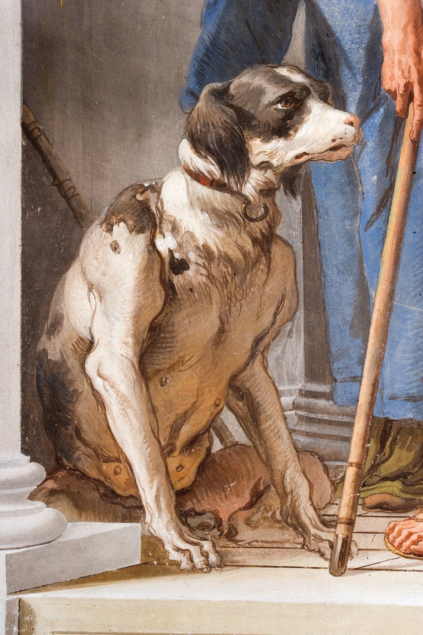 Cachorro, detalhe da frota grega em Aulis, do hall de entrada na Palazzina, 1757 de Giovanni Battista Tiepolo