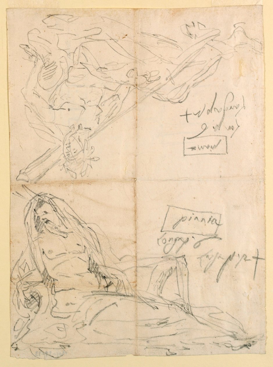 Desenho, Dois esboços de deuses do rio, ca. 1750 de Giovanni Battista Tiepolo