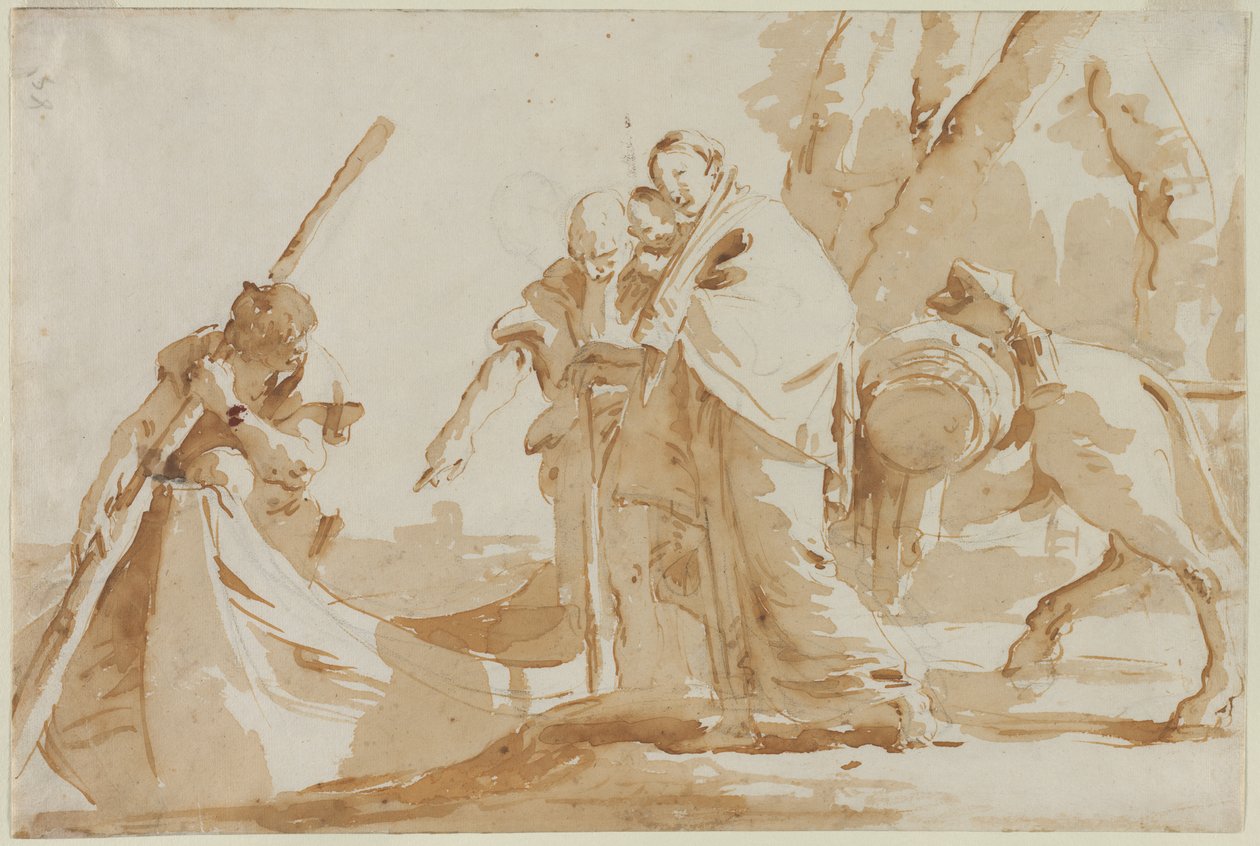 Fuga para o Egito: O Embarque da Sagrada Família de Giovanni Battista Tiepolo