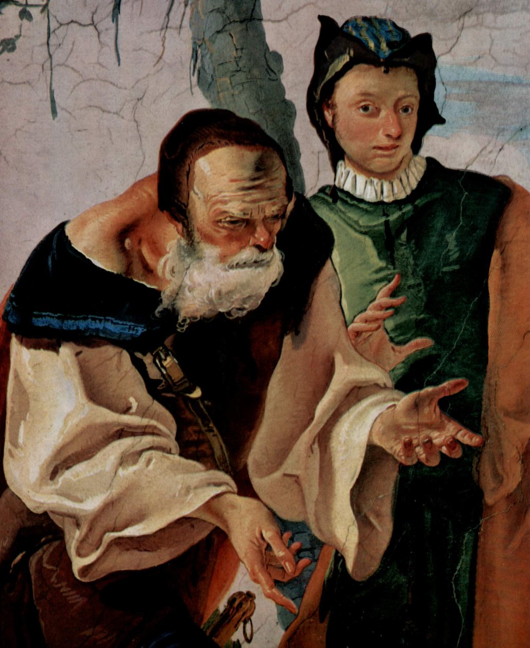 Frescos de cenas bíblicas no Palácio Episcopal de Undine, cena: Raquel esconde os ídolos, pormenor: Jacob de Giovanni Battista Tiepolo
