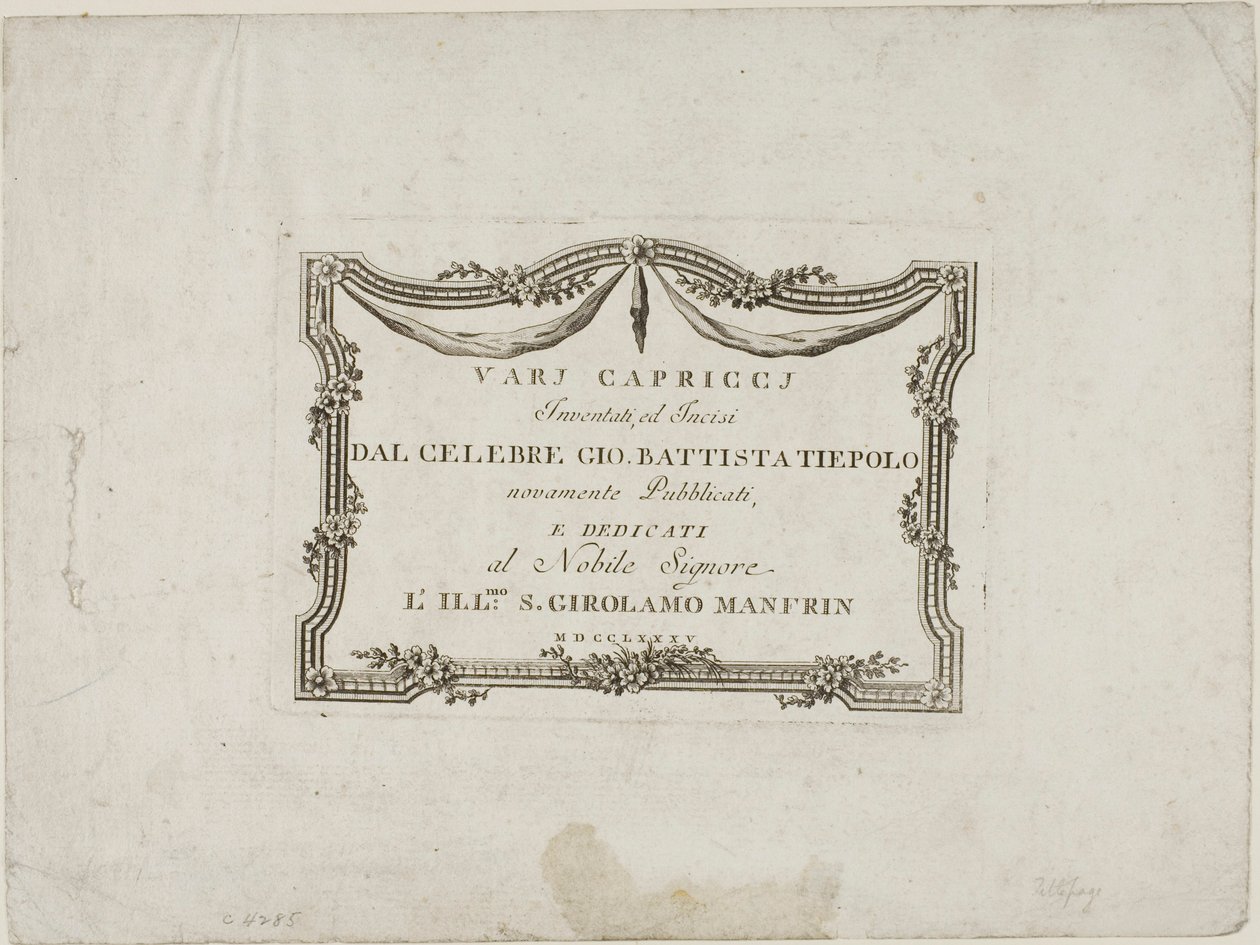 Frontispício de Capricci de Giovanni Battista Tiepolo