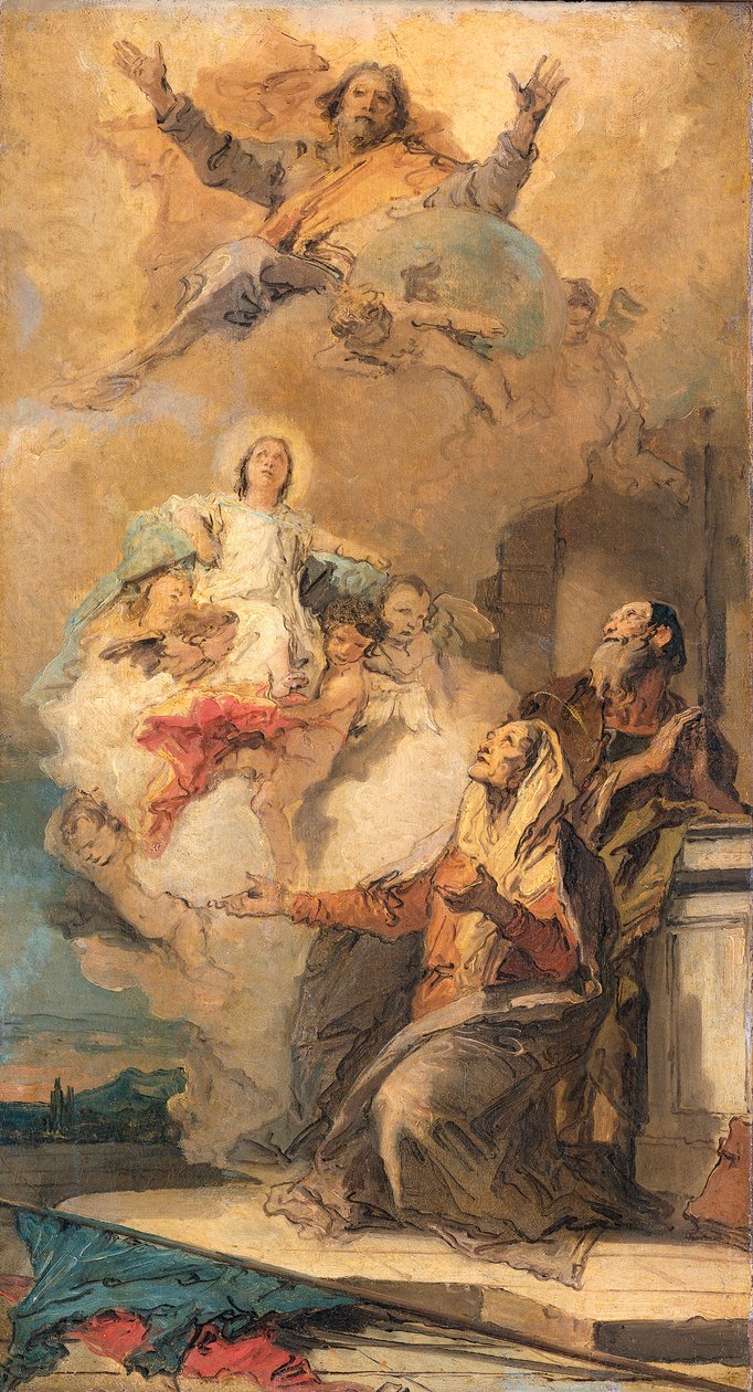 Deus Pai envia a Virgem Maria aos seus pais Joaquim e Ana Título(s) alternativo(s):  

A visão de Santa Ana de Giovanni Battista Tiepolo