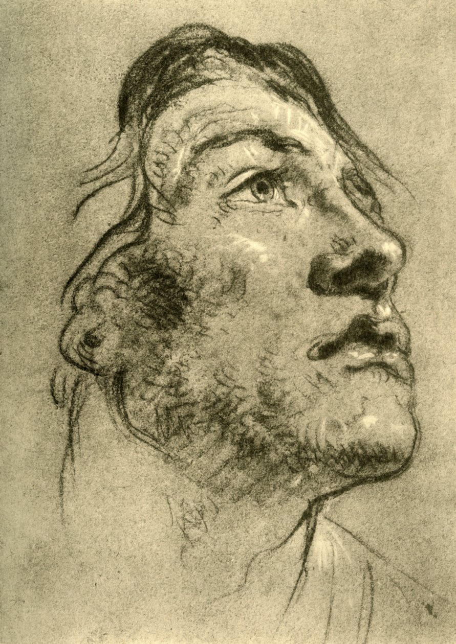 Cabeça de um jovem, quase de perfil e olhando para cima, meados do século XVIII, 1928 de Giovanni Battista Tiepolo