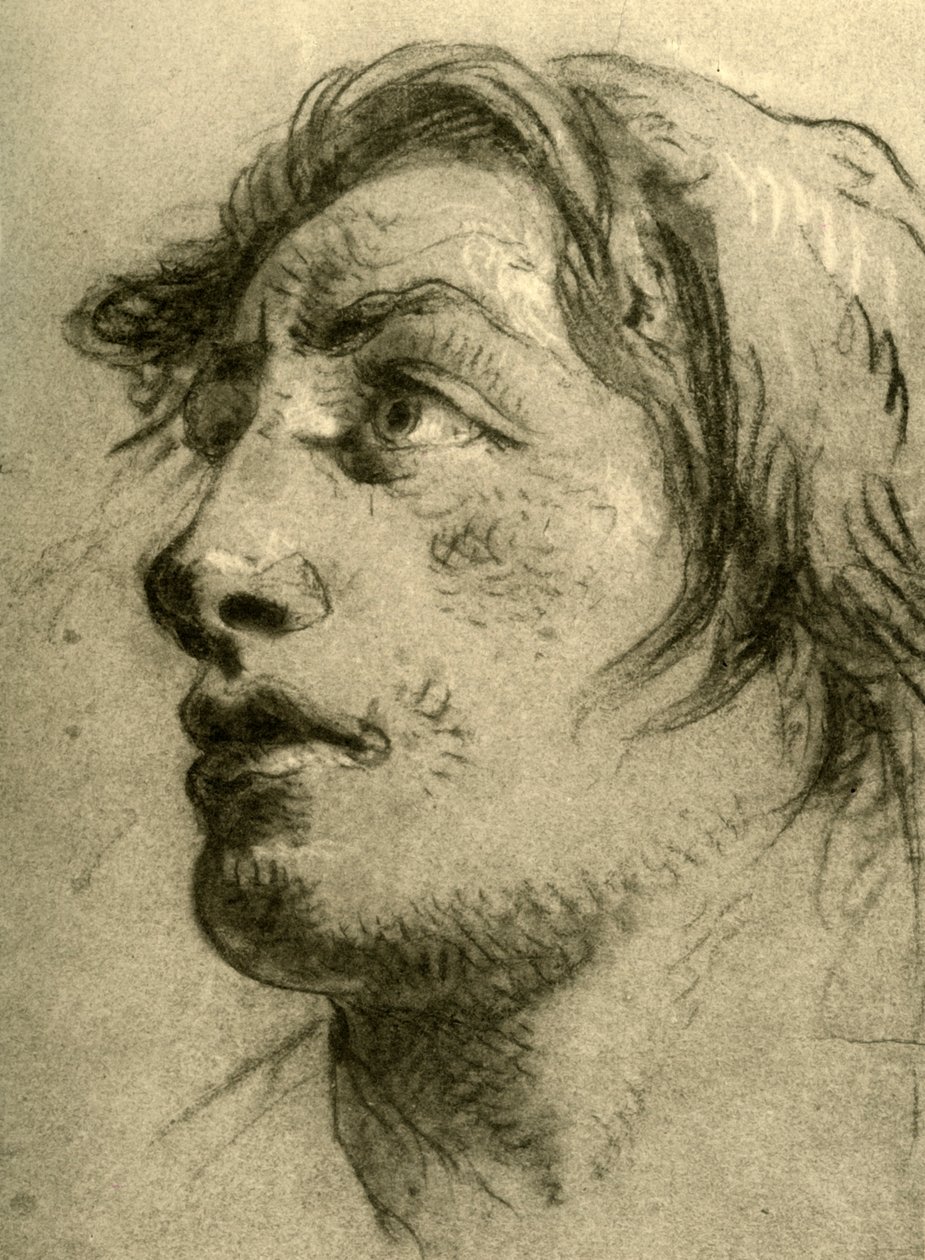 Chefe de uma Juventude, quase de perfil e olhando para cima, meados do século XVIII, 1928 de Giovanni Battista Tiepolo