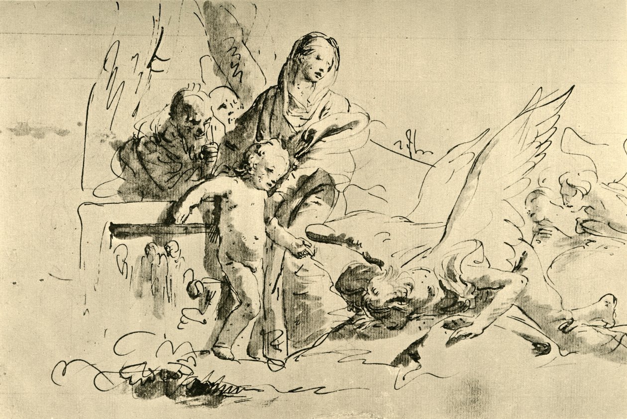 Sagrada Família e Anjos, meados do século XVIII, 1928 de Giovanni Battista Tiepolo