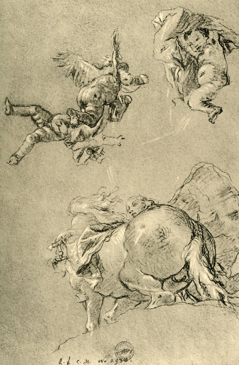 Cupidos pairando e um dos Horae com um corcel, 1752-1753, 1928 de Giovanni Battista Tiepolo