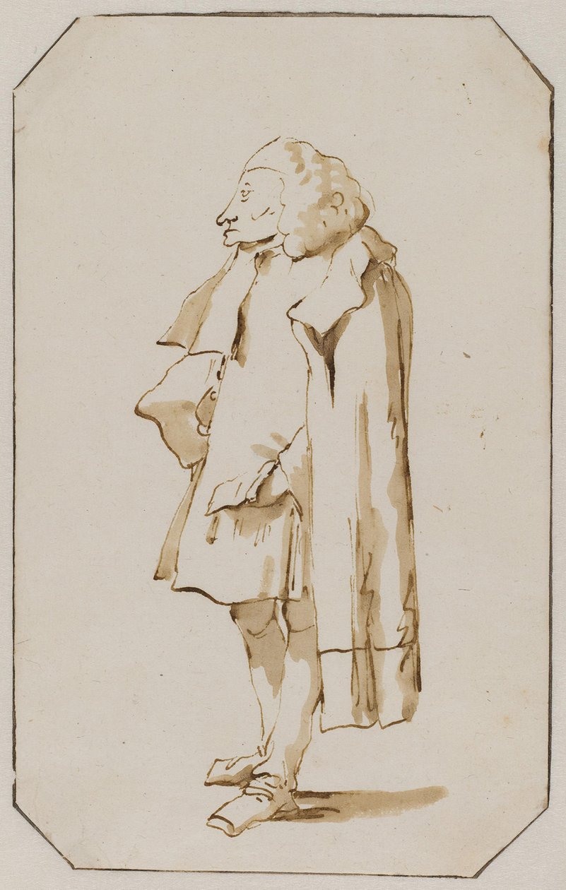 Caricatura de um homem de pé, com uma capa de Giovanni Battista Tiepolo