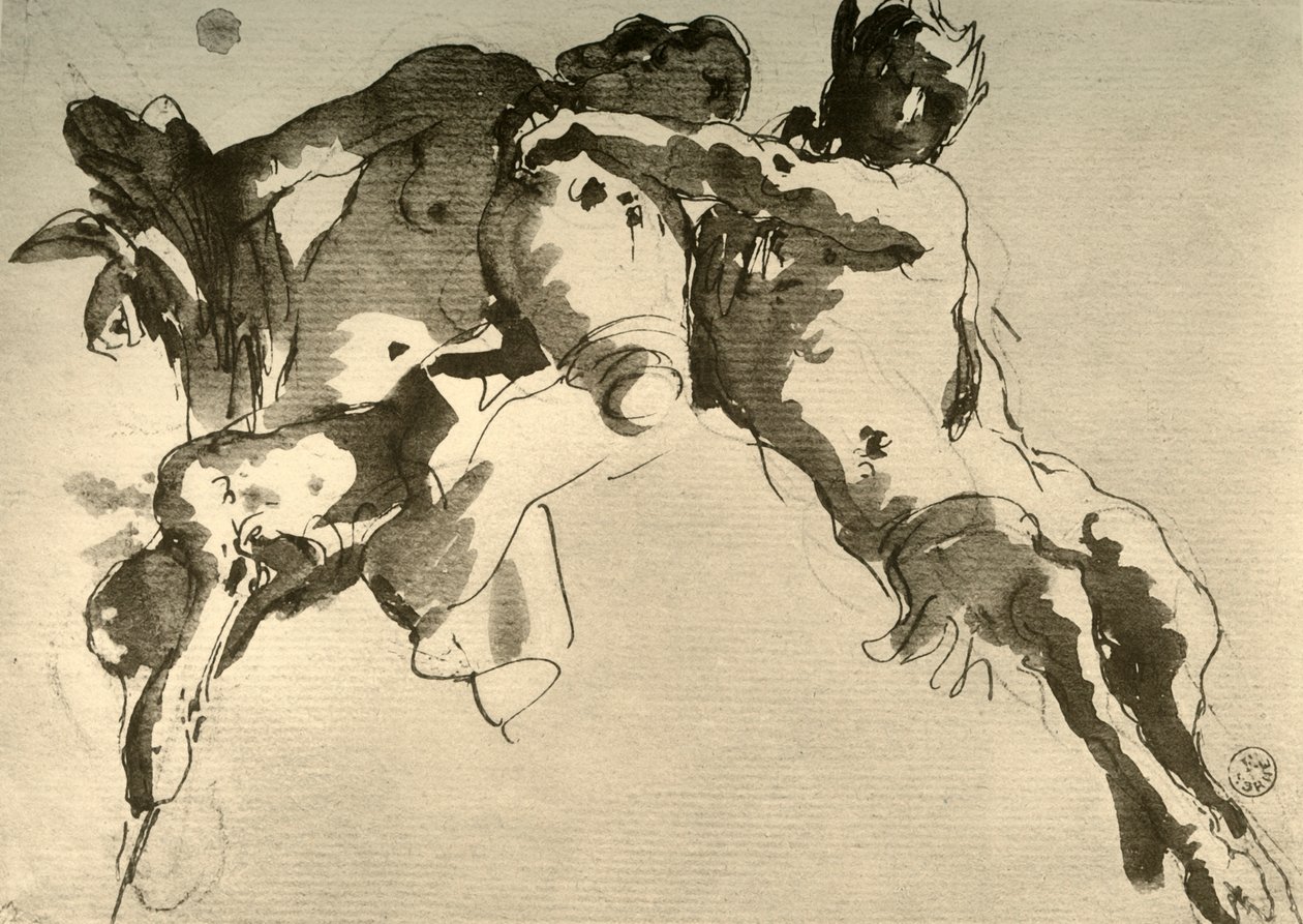 Fauno masculino e feminino com ânfora, meados do século XVIII, 1928 de Giovanni Battista Tiepolo