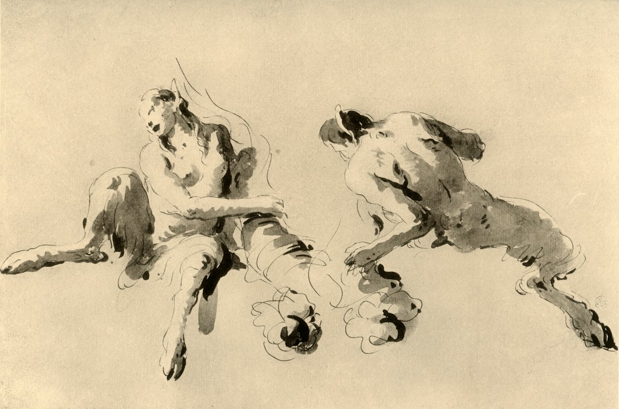 Fauno masculino e feminino com Cornucopeia, meados do século XVIII, 1928 de Giovanni Battista Tiepolo