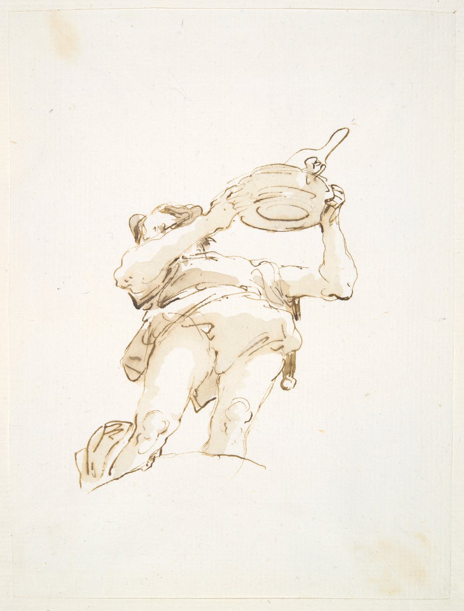 Figura masculina carregando uma bandeja com aves, vista de baixo de Giovanni Battista Tiepolo