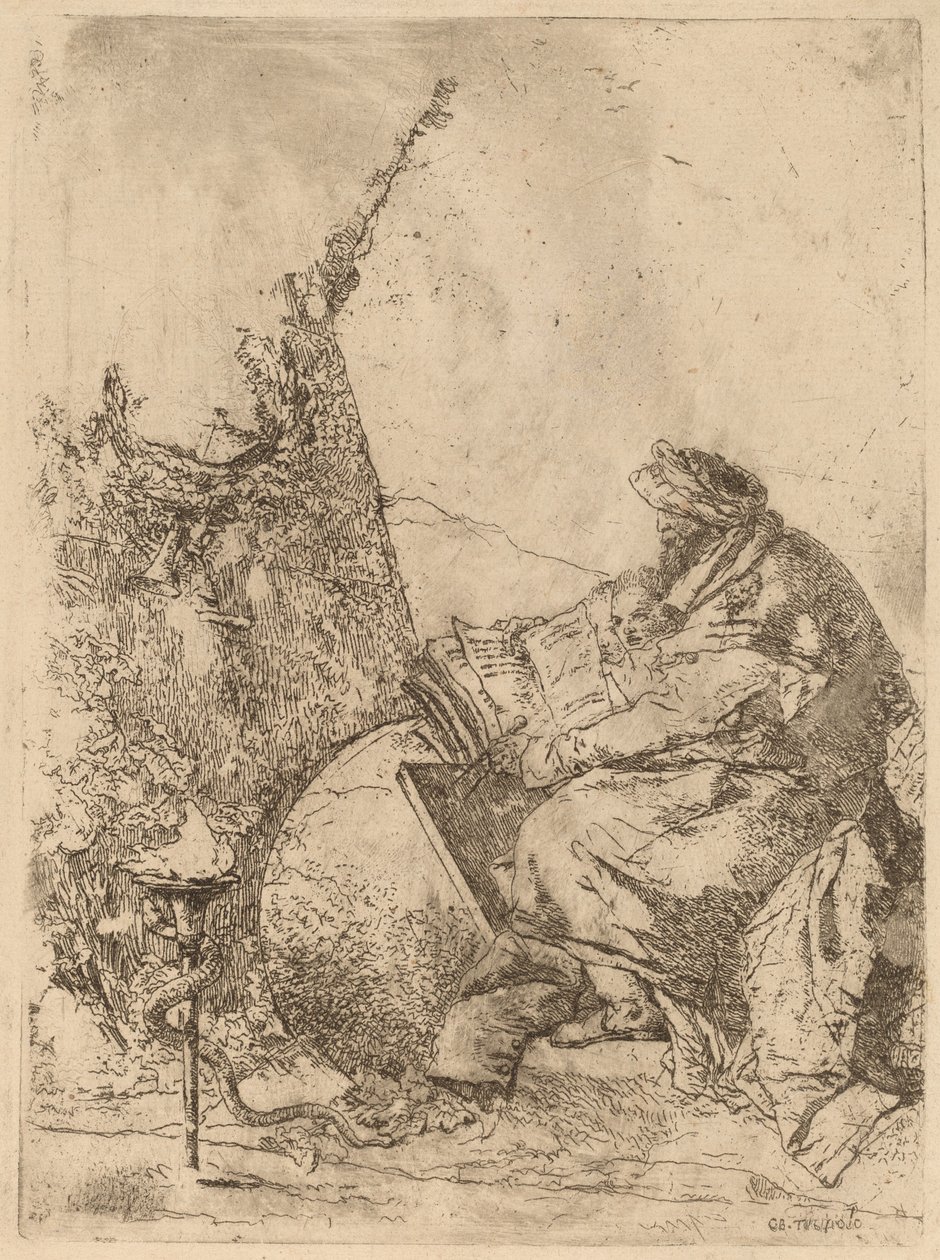Filósofo sentado, com globo, livro e bússola de Giovanni Battista Tiepolo