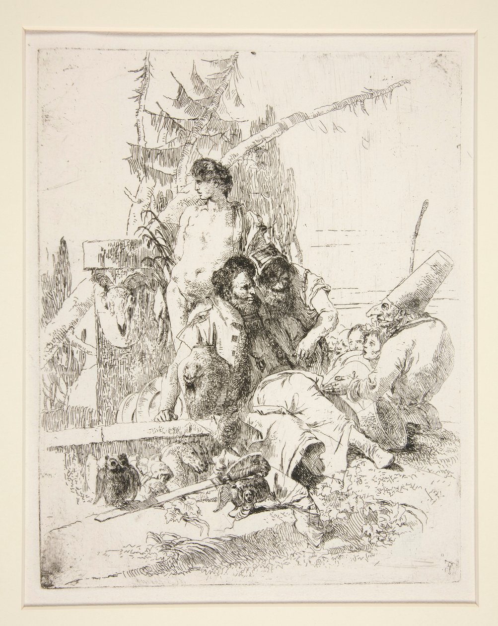 Punchinello falando com os dois mágicos, da série Scherzi di Fantasia de Giovanni Battista Tiepolo