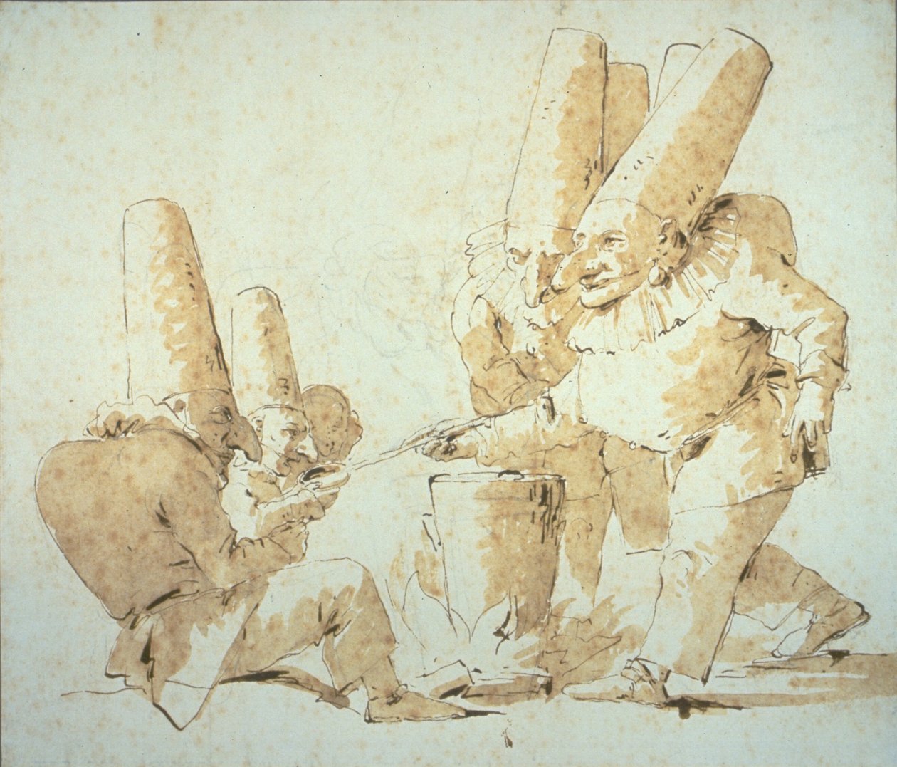 Punchinellos cozinhar e degustar nhoque (Repasto dos Punchinellos) de Giovanni Battista Tiepolo