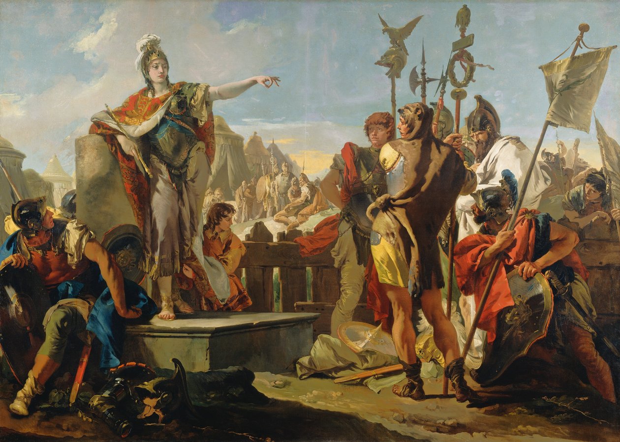 Rainha Zenobia dirigindo-se a seus soldados, 17251730. de Giovanni Battista Tiepolo