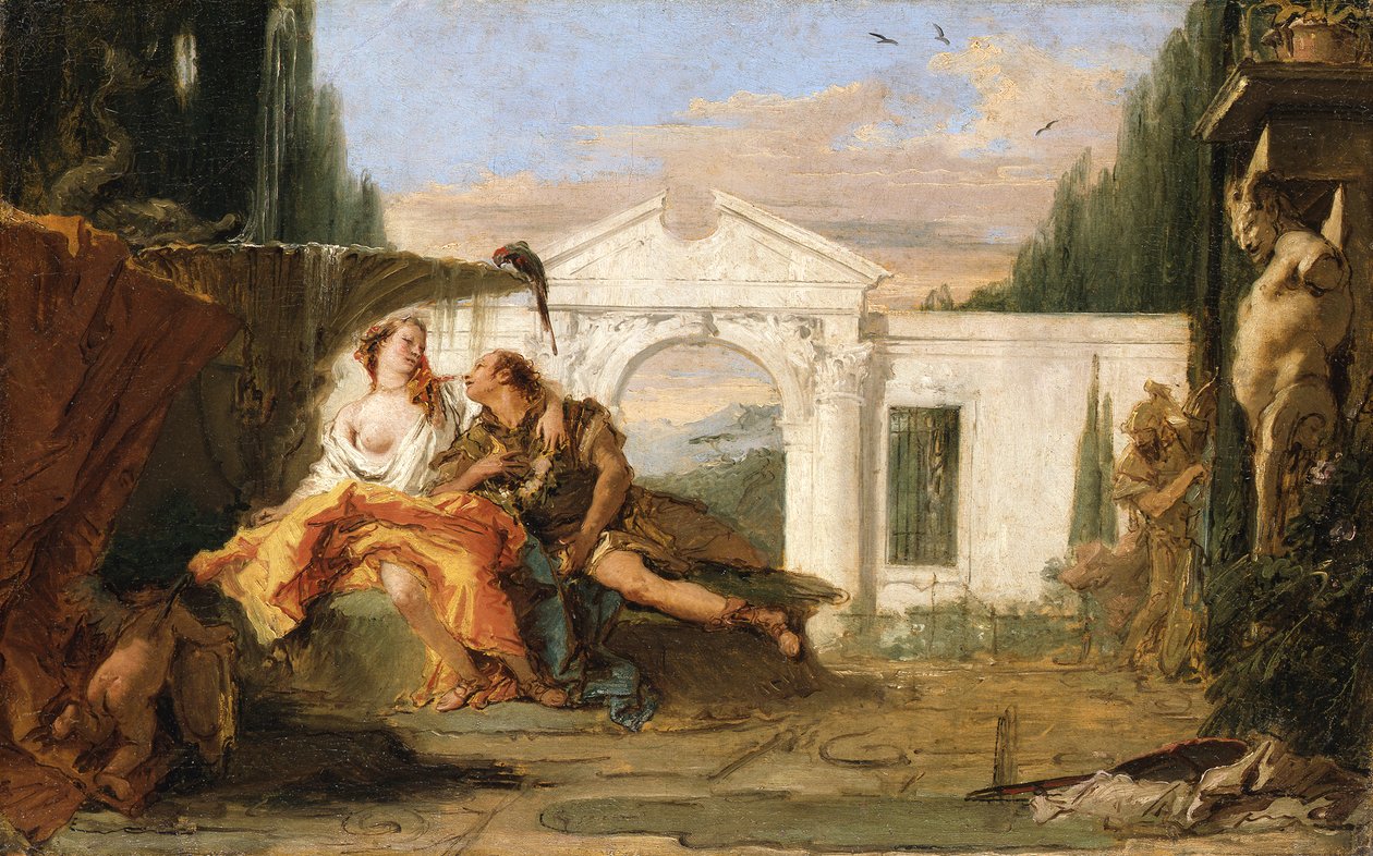 Rinaldo e Armida no jardim encantado de Armida, observados por Carlo e Ubaldo de Giovanni Battista Tiepolo