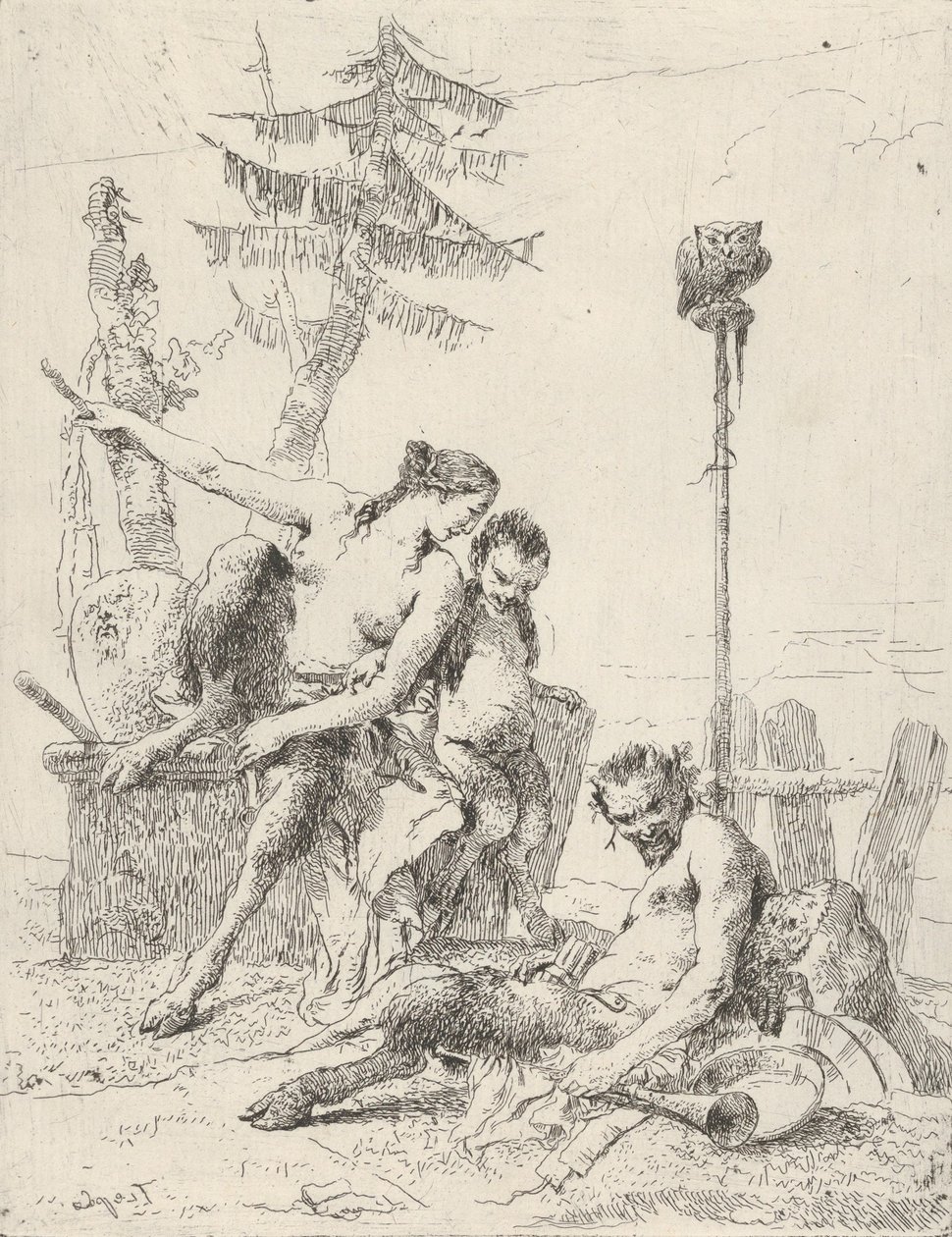 Satyr Family Pan e sua família, do Scherzi, ca. 1743-50. de Giovanni Battista Tiepolo