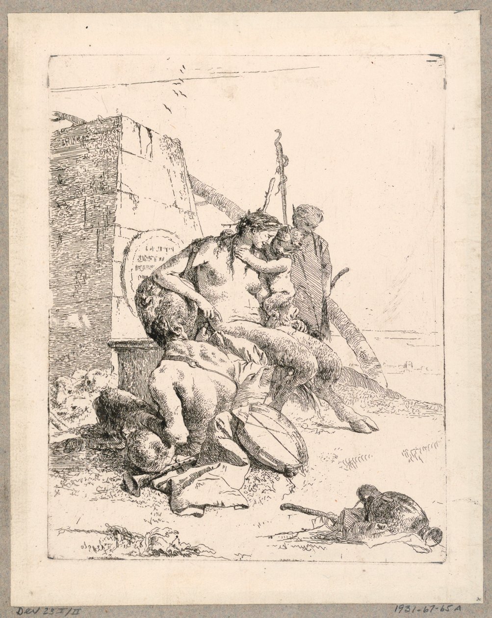 Família Satyr com um Obelisco, placa 11 do Scherzi di Fantasia de Giovanni Battista Tiepolo