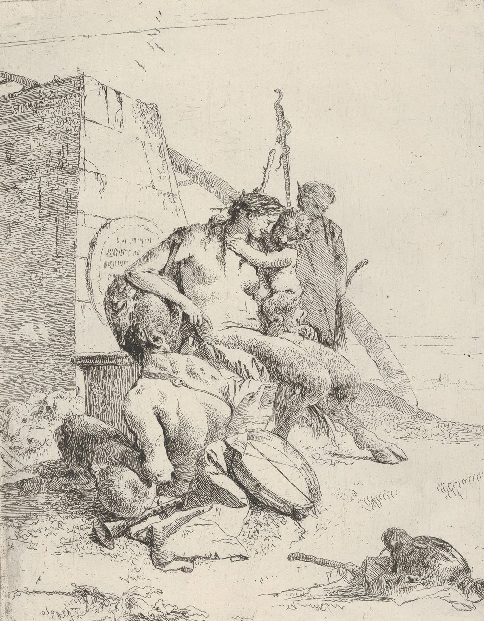 Família Satyr com o Obelisco, do Scherzi, ca. 1743-50. de Giovanni Battista Tiepolo