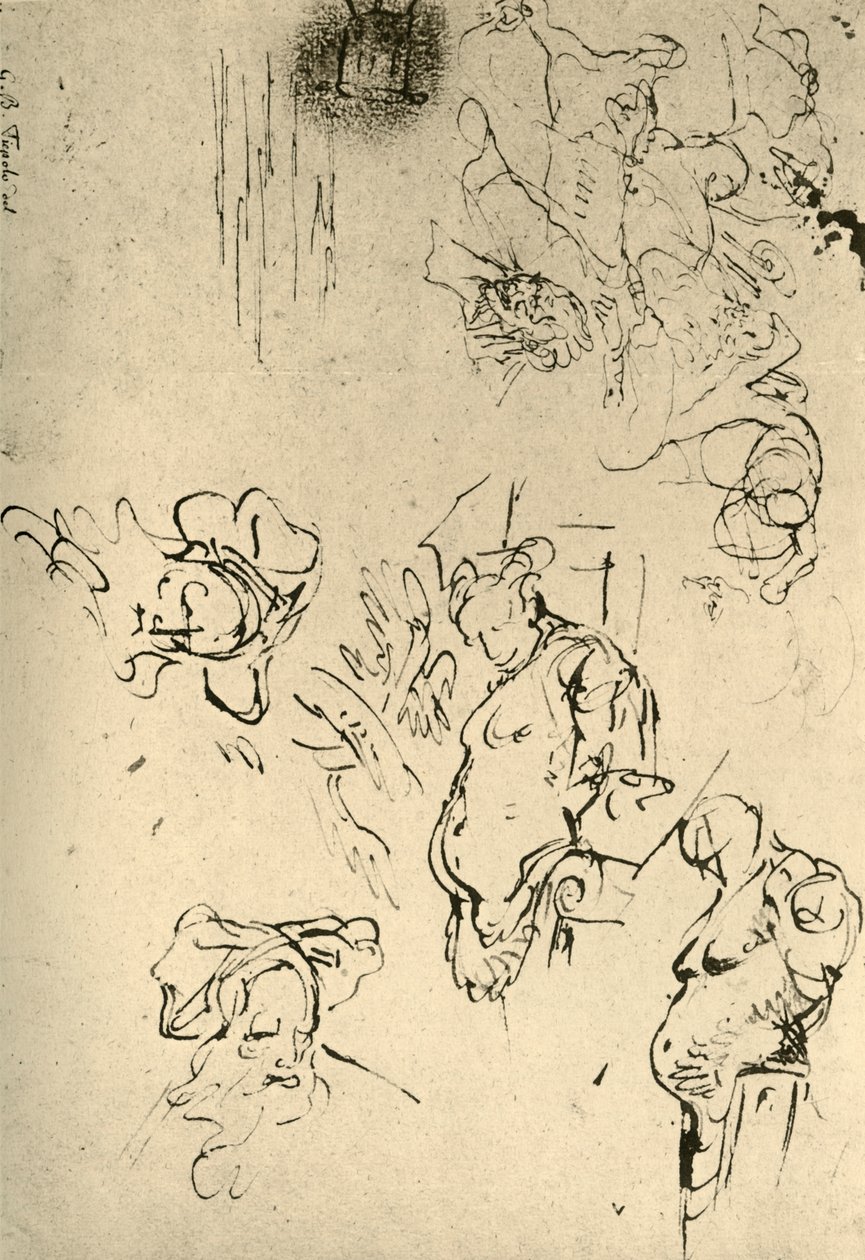Hermas sátiros e cabeças orientais, meados do século XVIII, 1928 de Giovanni Battista Tiepolo