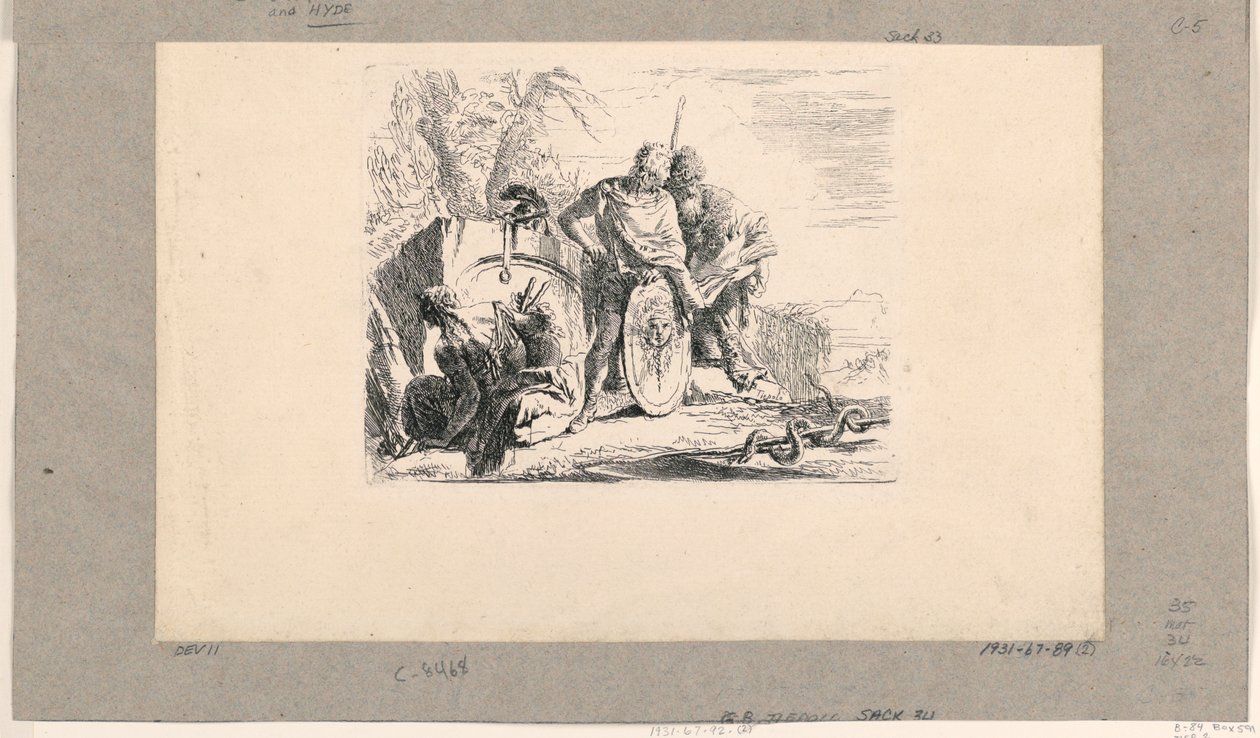 Mulher Sentada, Jovem Soldado e Mago, do Vari Capricci de Giovanni Battista Tiepolo