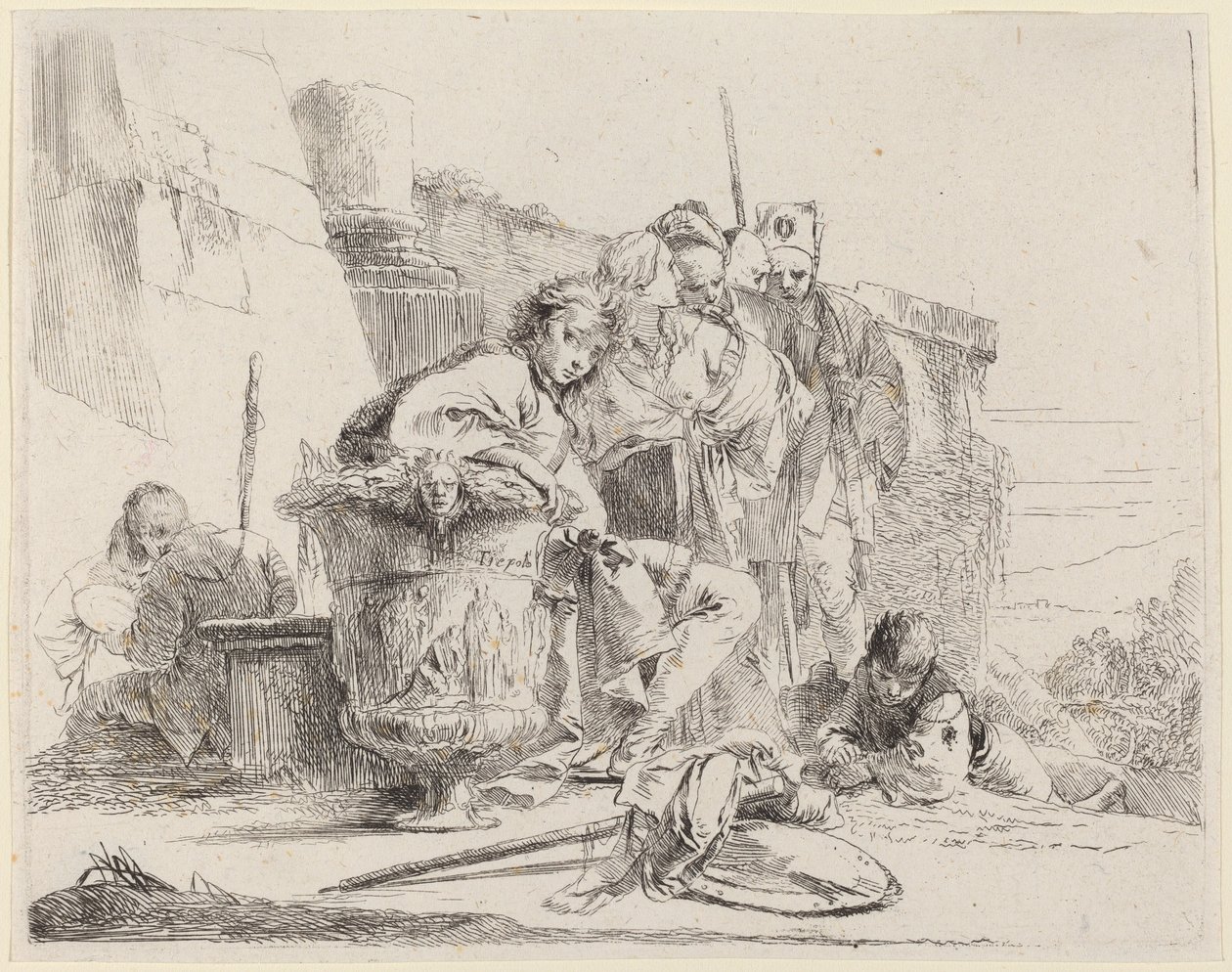 Jovens sentados encostados em uma urna de Giovanni Battista Tiepolo
