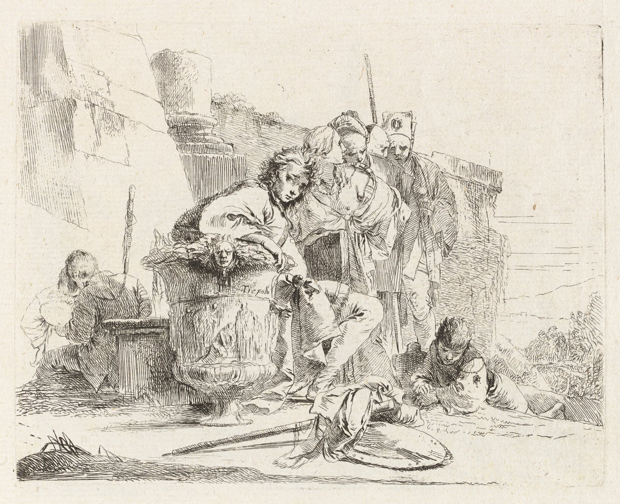 Juventude Sentada Encostada a uma Urna, de Vari capricci (Vários Capriccios) de Giovanni Battista Tiepolo