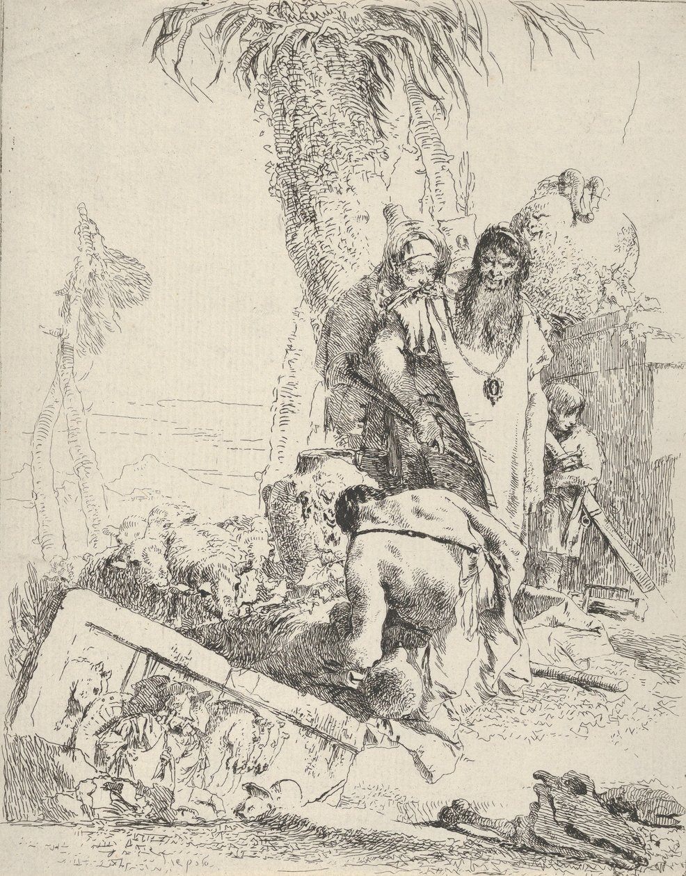 Pastor com dois mágicos, do Scherzi, ca. 1743-57. de Giovanni Battista Tiepolo