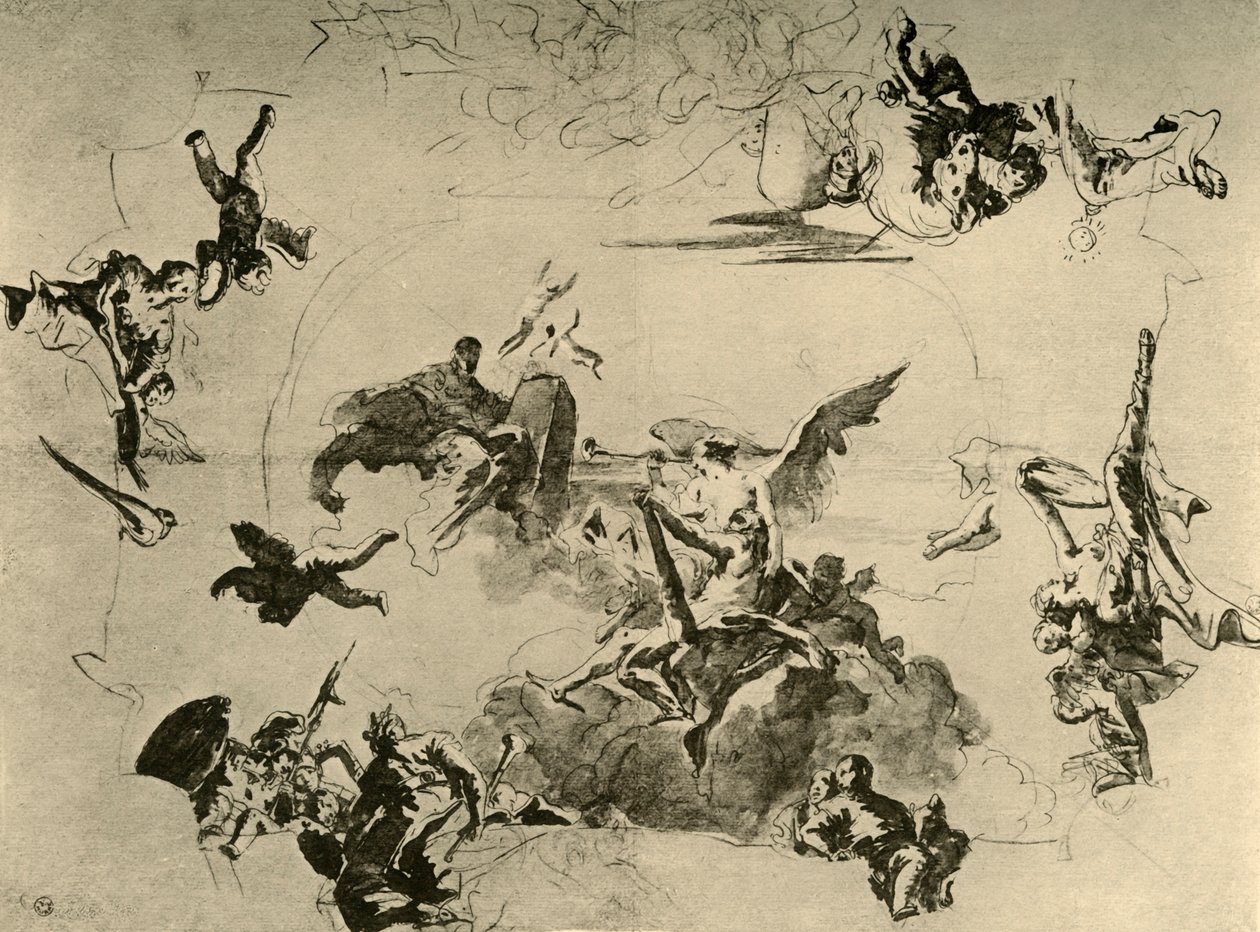 Esboço para uma pintura de teto, meados do século XVIII, 1928 de Giovanni Battista Tiepolo