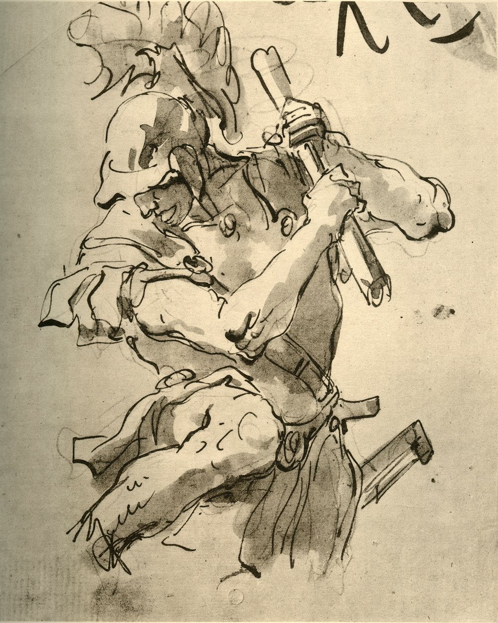 Soldado levantando o braço para atacar, meados do século XVIII, 1928 de Giovanni Battista Tiepolo