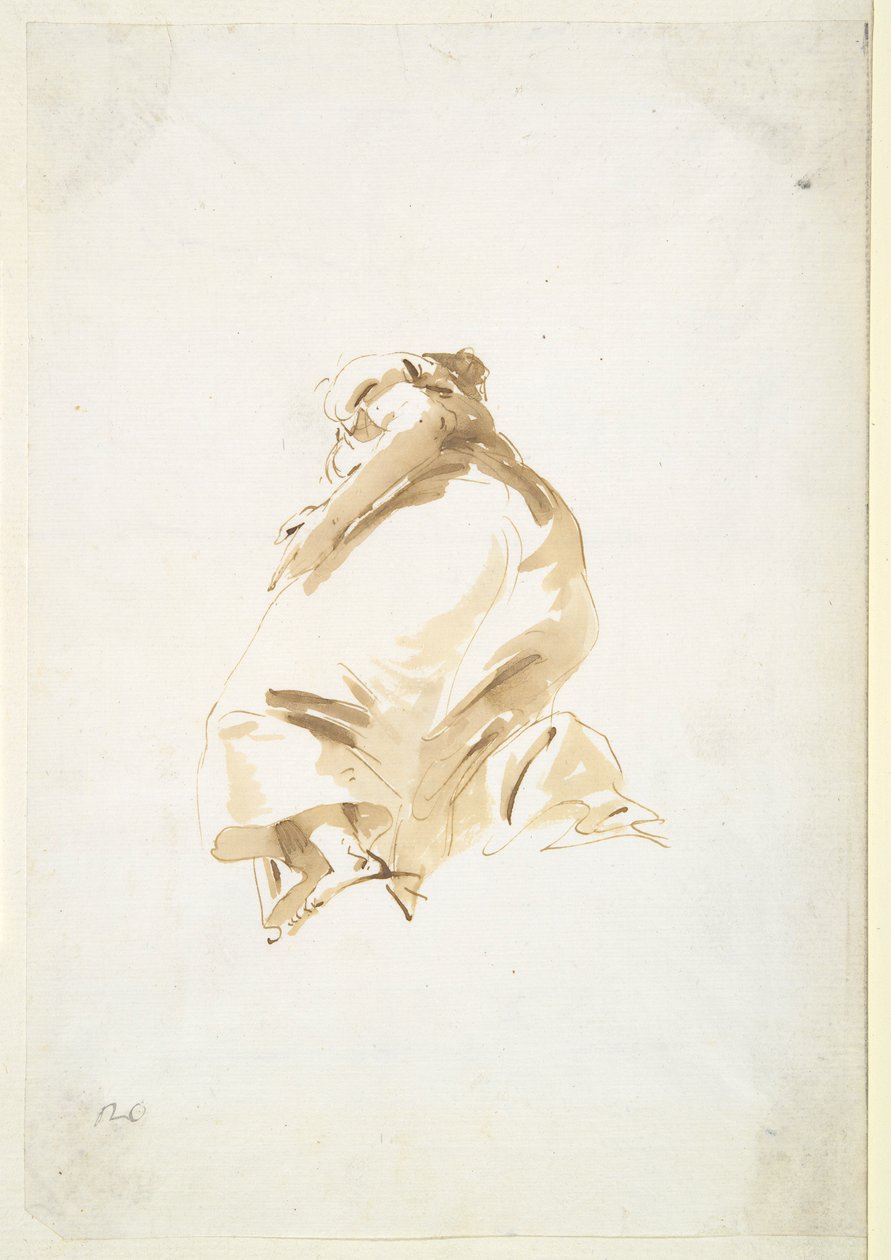 Figura feminina de pé vista de trás e de baixo de Giovanni Battista Tiepolo