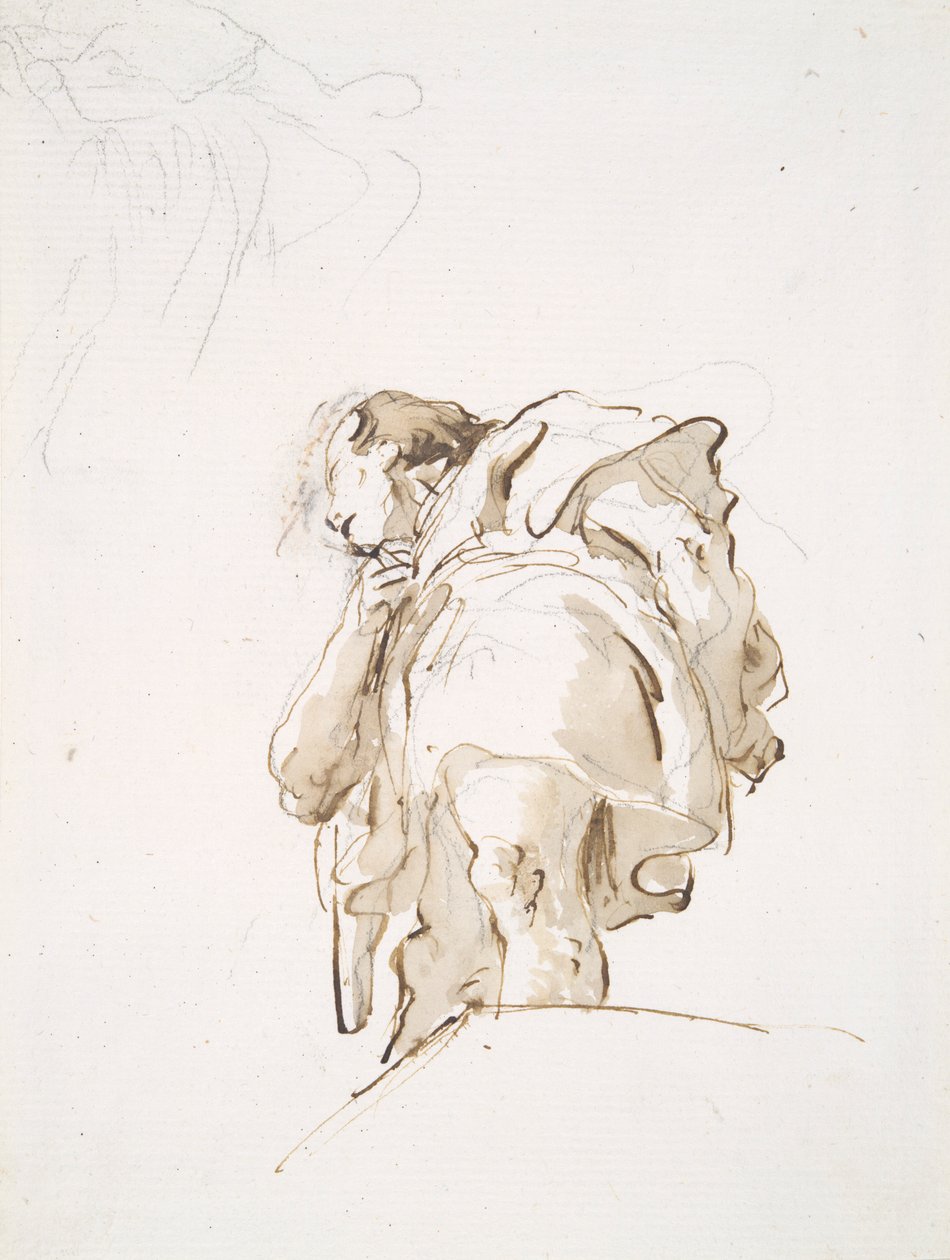 Figura masculina permanente vista obliquamente de baixo de Giovanni Battista Tiepolo