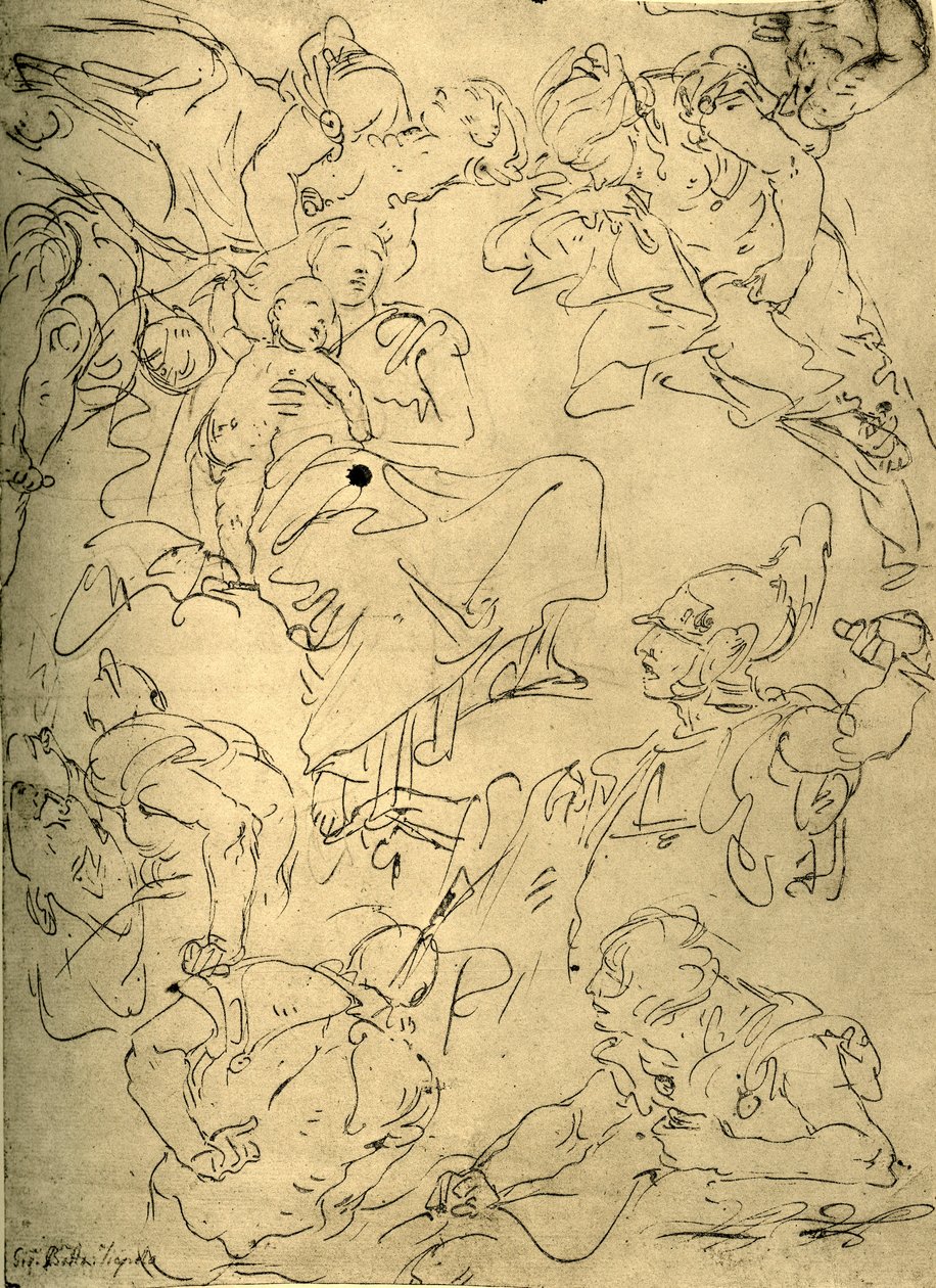 Estudos para uma Madona com filhos e anjos, meados do século XVIII, 1928 de Giovanni Battista Tiepolo