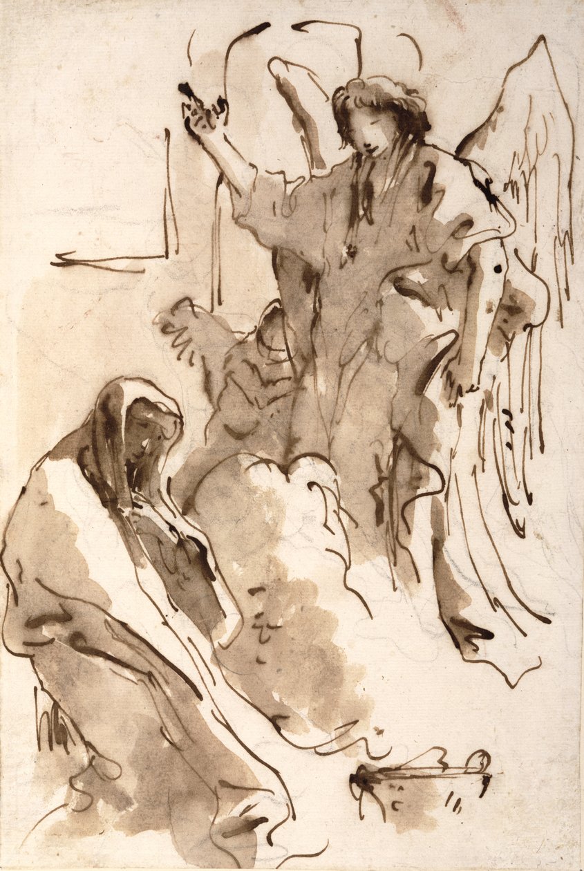 A Anunciação, c.1757-62 (caneta e tinta, wc e grafite sobre papel) de Giovanni Battista Tiepolo