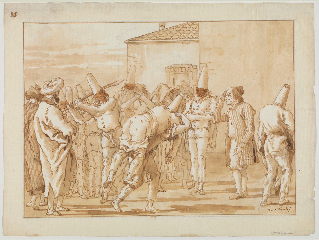 A flagelação de Punchinello, c.1800 de Giovanni Battista Tiepolo
