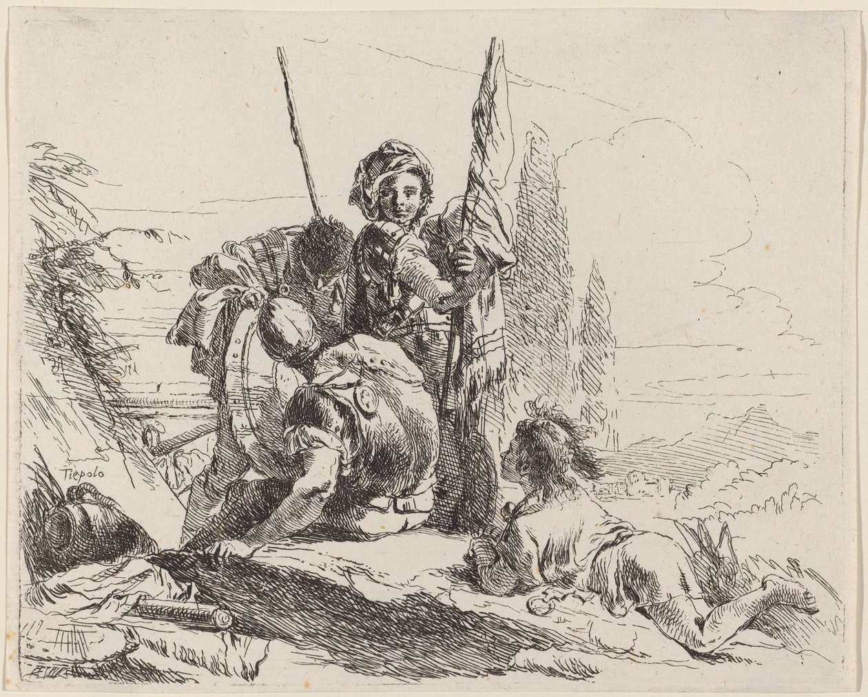 Três soldados e um jovem de Giovanni Battista Tiepolo