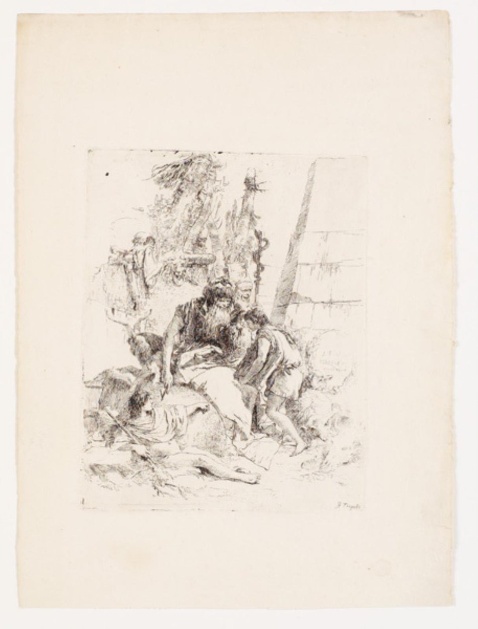 Dois bruxos sentados e dois jovens de Giovanni Battista Tiepolo