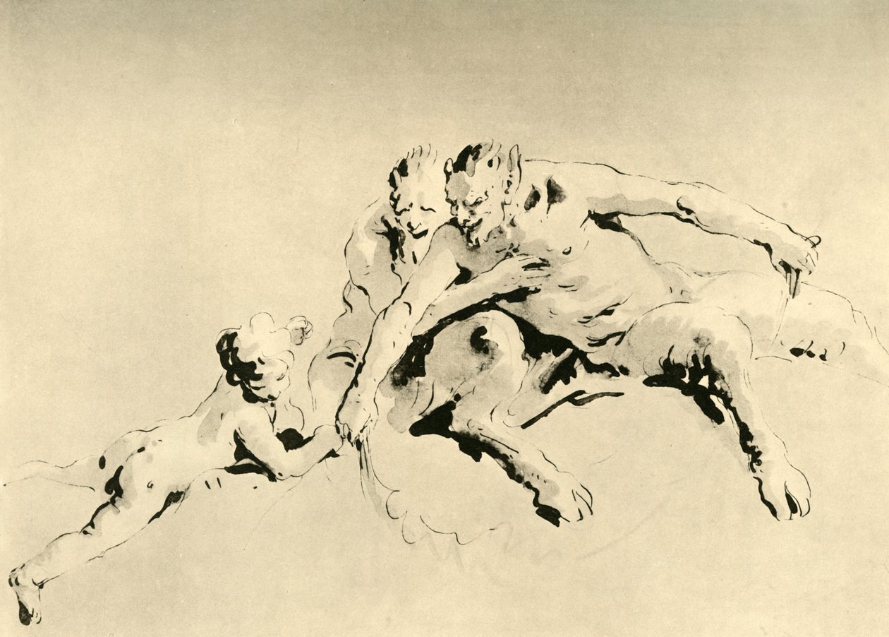 Dois Fauns e um Cupido, meados do século XVIII, 1928 de Giovanni Battista Tiepolo
