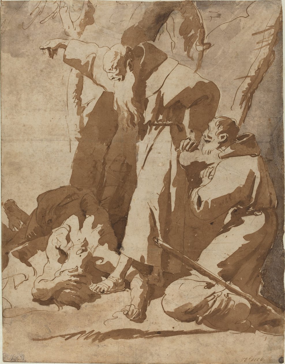 Dois monges com um homem prostrado de Giovanni Battista Tiepolo