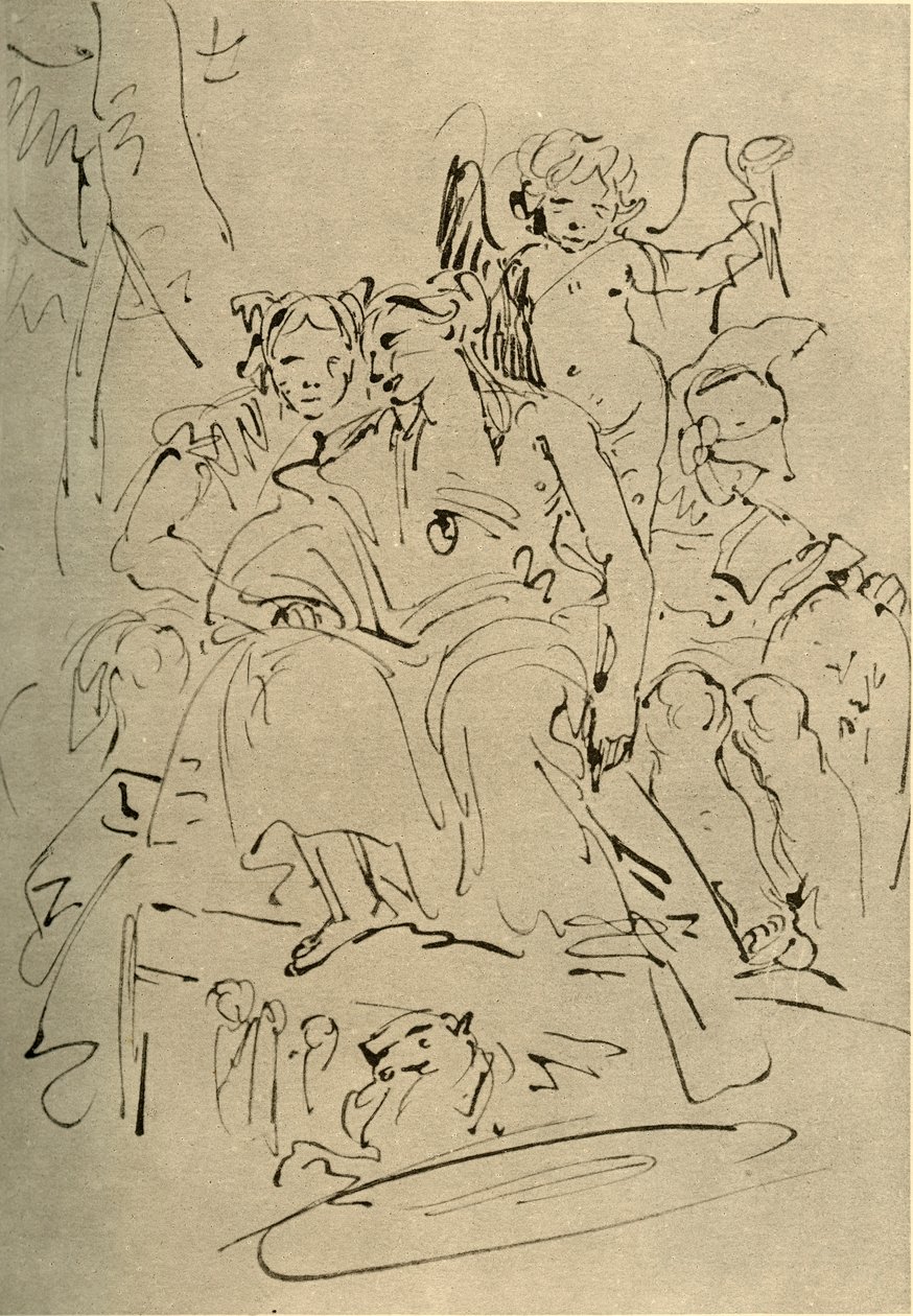 Duas mulheres, Eros e um soldado, meados do século XVIII, 1928 de Giovanni Battista Tiepolo