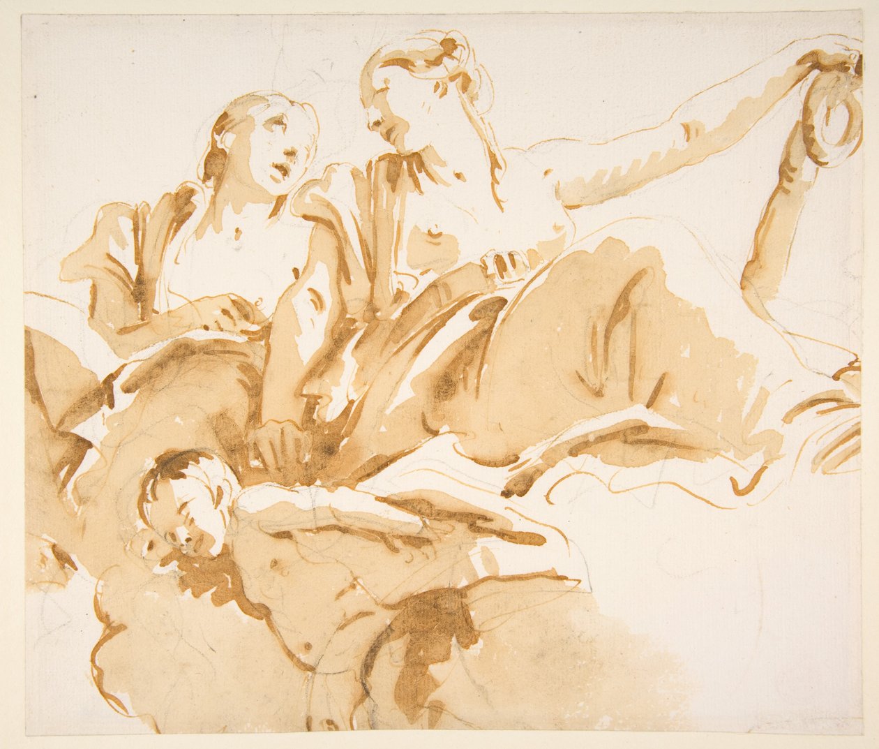 Zwei Frauen, eine hält einen Anker, und ein Putto auf Wolken de Giovanni Battista Tiepolo