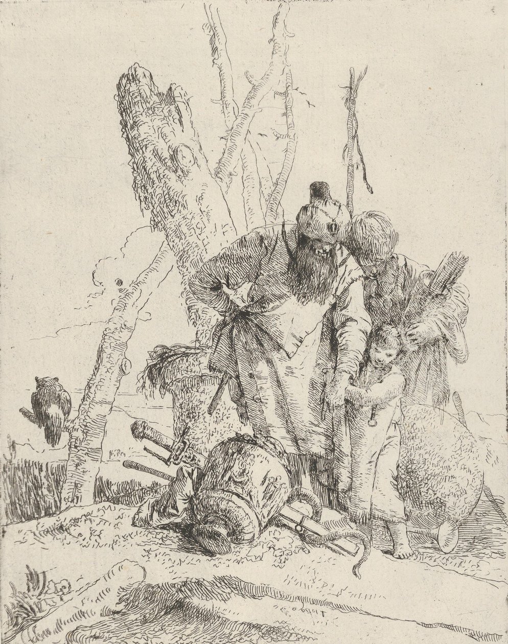 Dois astrólogos e um menino, do Scherzi, ca. 1743-50. de Giovanni Battista Tiepolo
