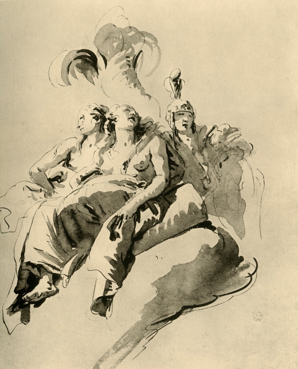 Duas moças e um soldado, meados do século XVIII, 1928 de Giovanni Battista Tiepolo