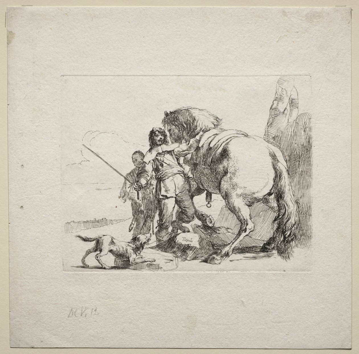 Vários Caprichos: O Cavaleiro Montando seu Cavalo, 1785. de Giovanni Battista Tiepolo