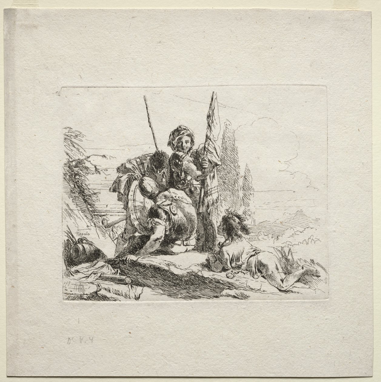 Vários caprichos: os três soldados e o menino de Giovanni Battista Tiepolo