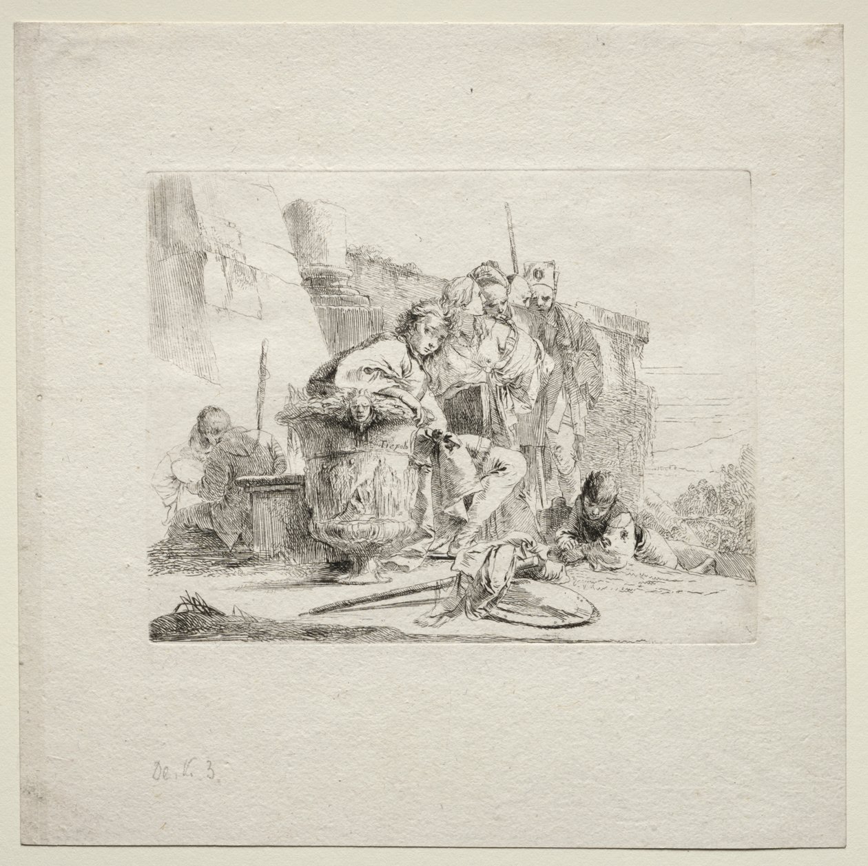 Vários caprichos: o jovem sentado, encostado numa urna de Giovanni Battista Tiepolo