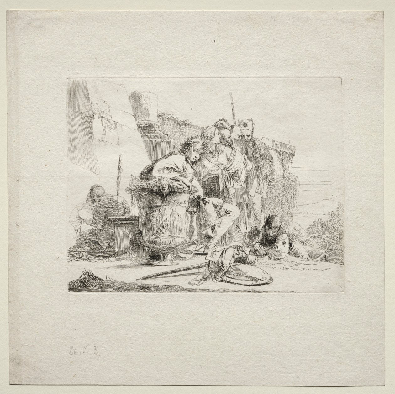 Vários Caprichos: O Jovem Sentado, Encostado a uma Urna, 1785. de Giovanni Battista Tiepolo