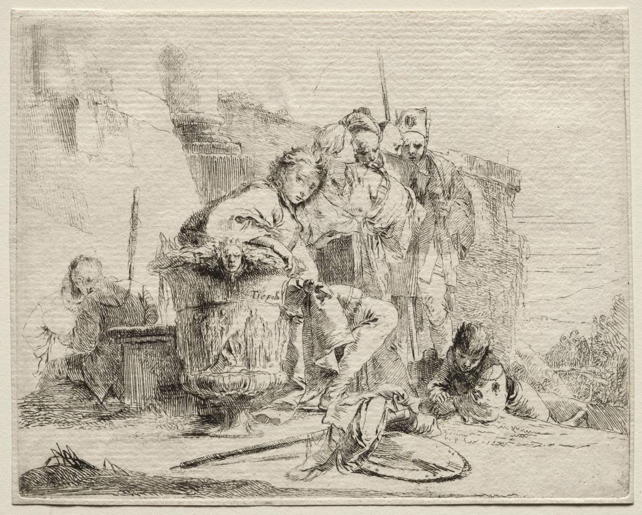 Vários caprichos: jovem sentado, encostado numa urna de Giovanni Battista Tiepolo
