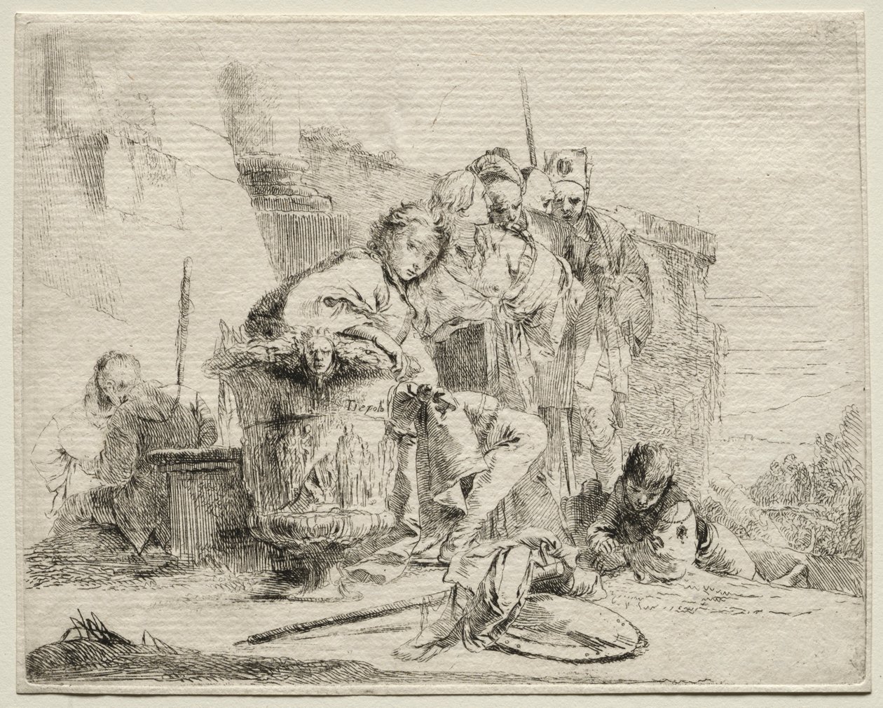Vários caprichos: jovem sentado, encostado a uma urna. de Giovanni Battista Tiepolo